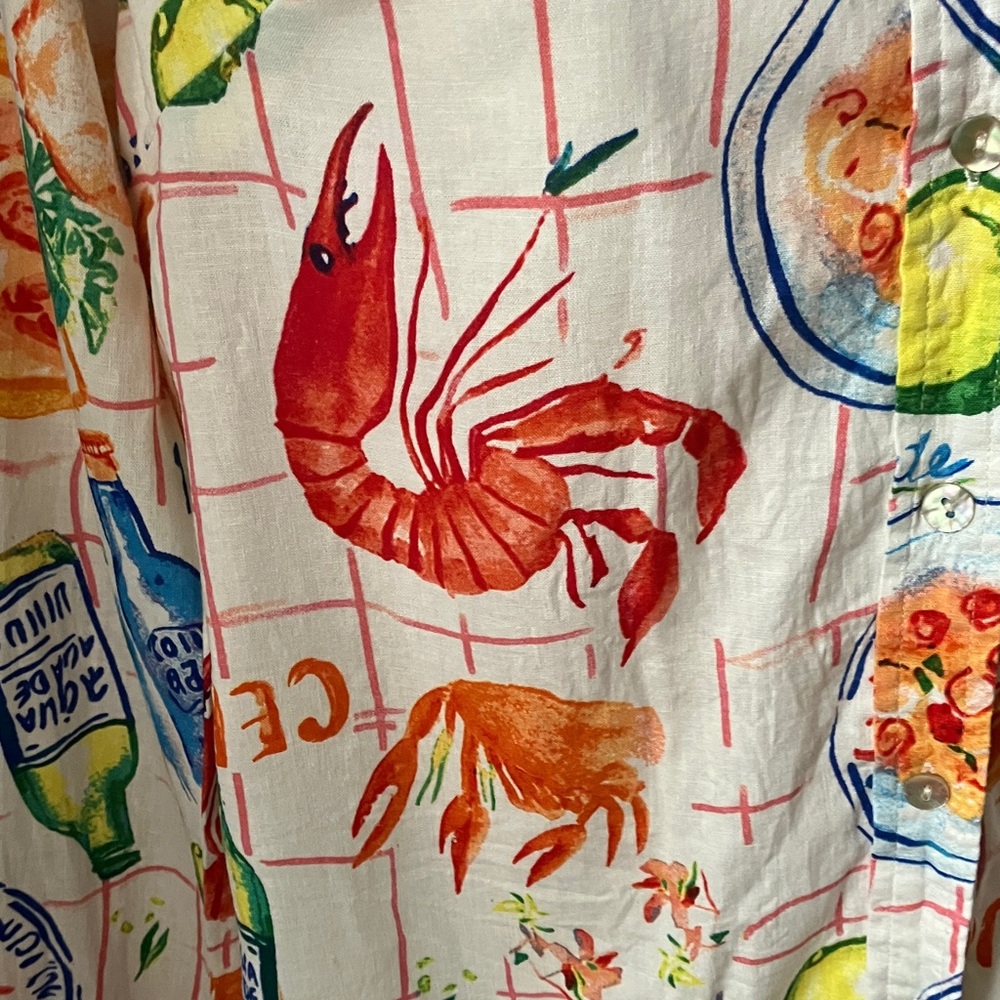 Colorful crawfish crab shrimp boil seafood themed shirt blouse Large - Picture 3 of 12